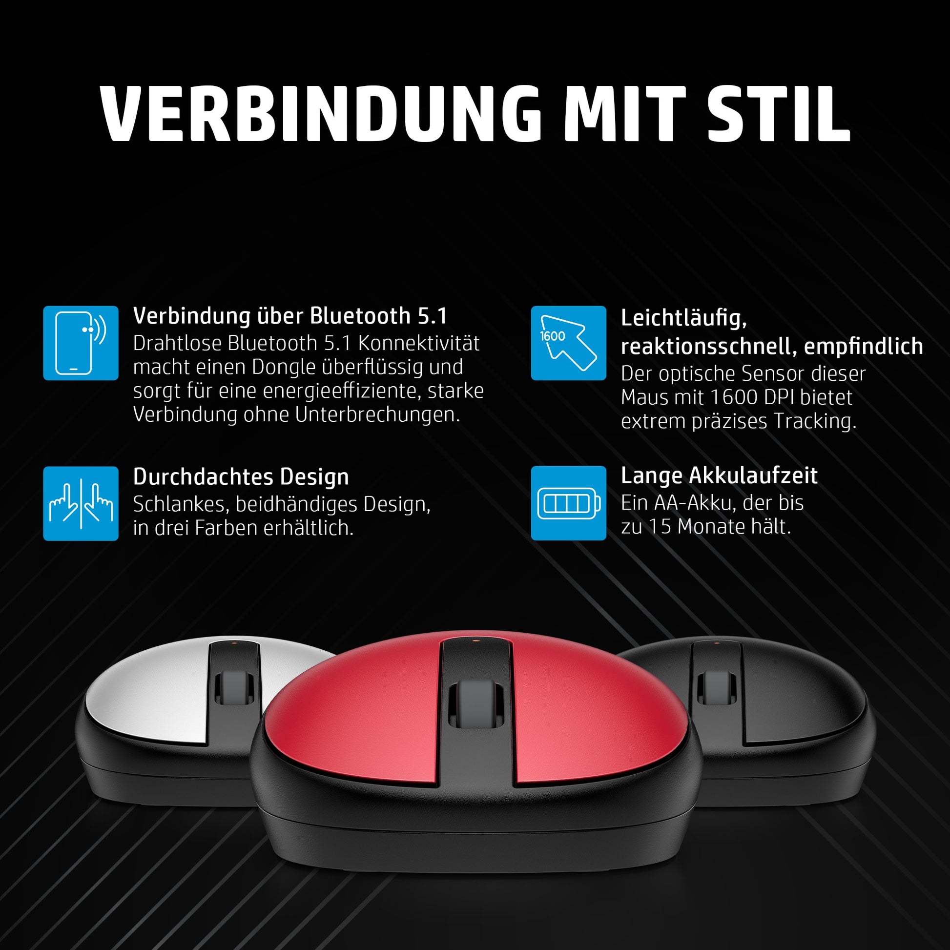 HP 240 Empire Red – Maus – Kabellos (Bluetooth), 1600 DPI, beidhändig