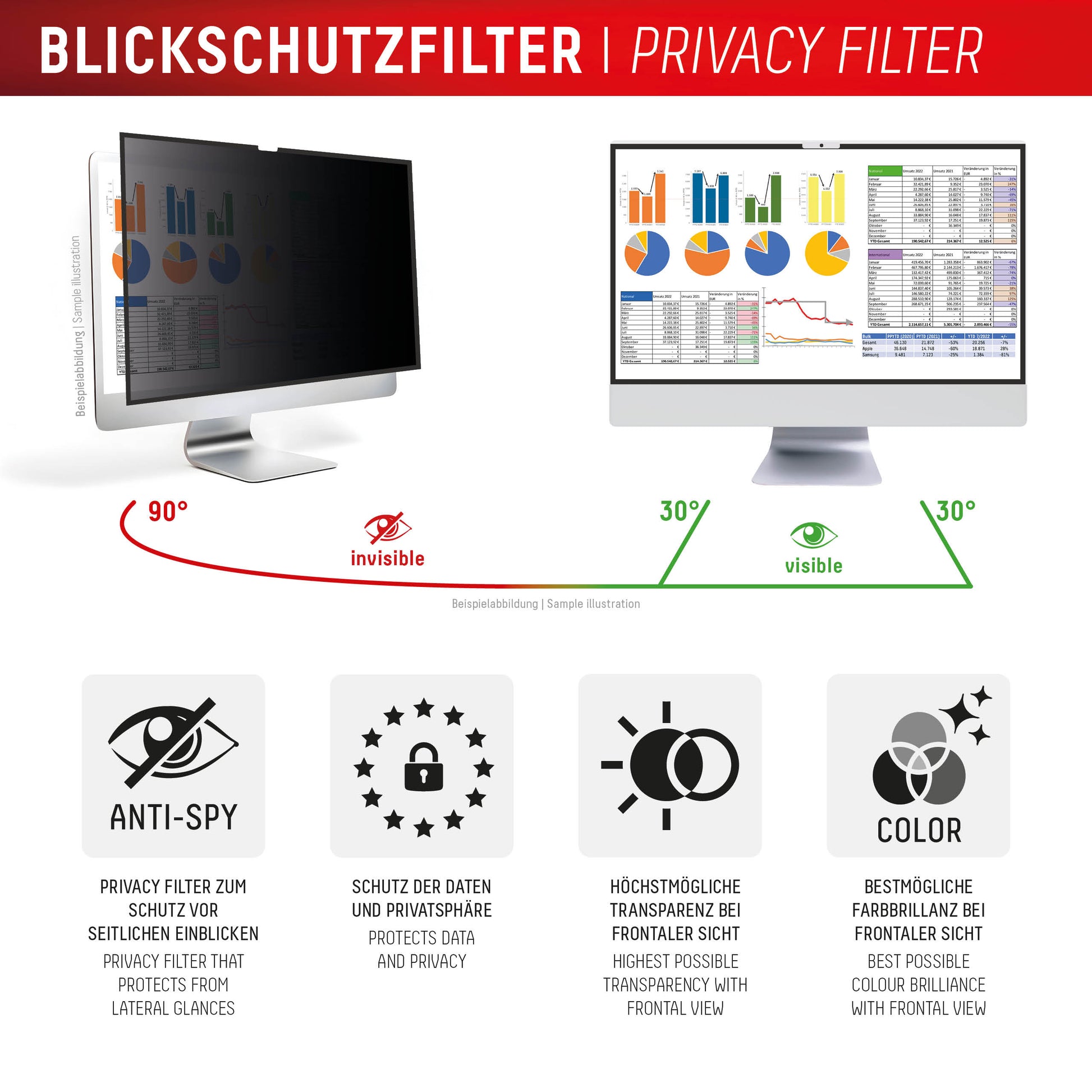 Displex Magnetischer Blickschutzfilter für Apple iMac 24" M1/M3/M4 – 545 × 318 mm, 2-Wege