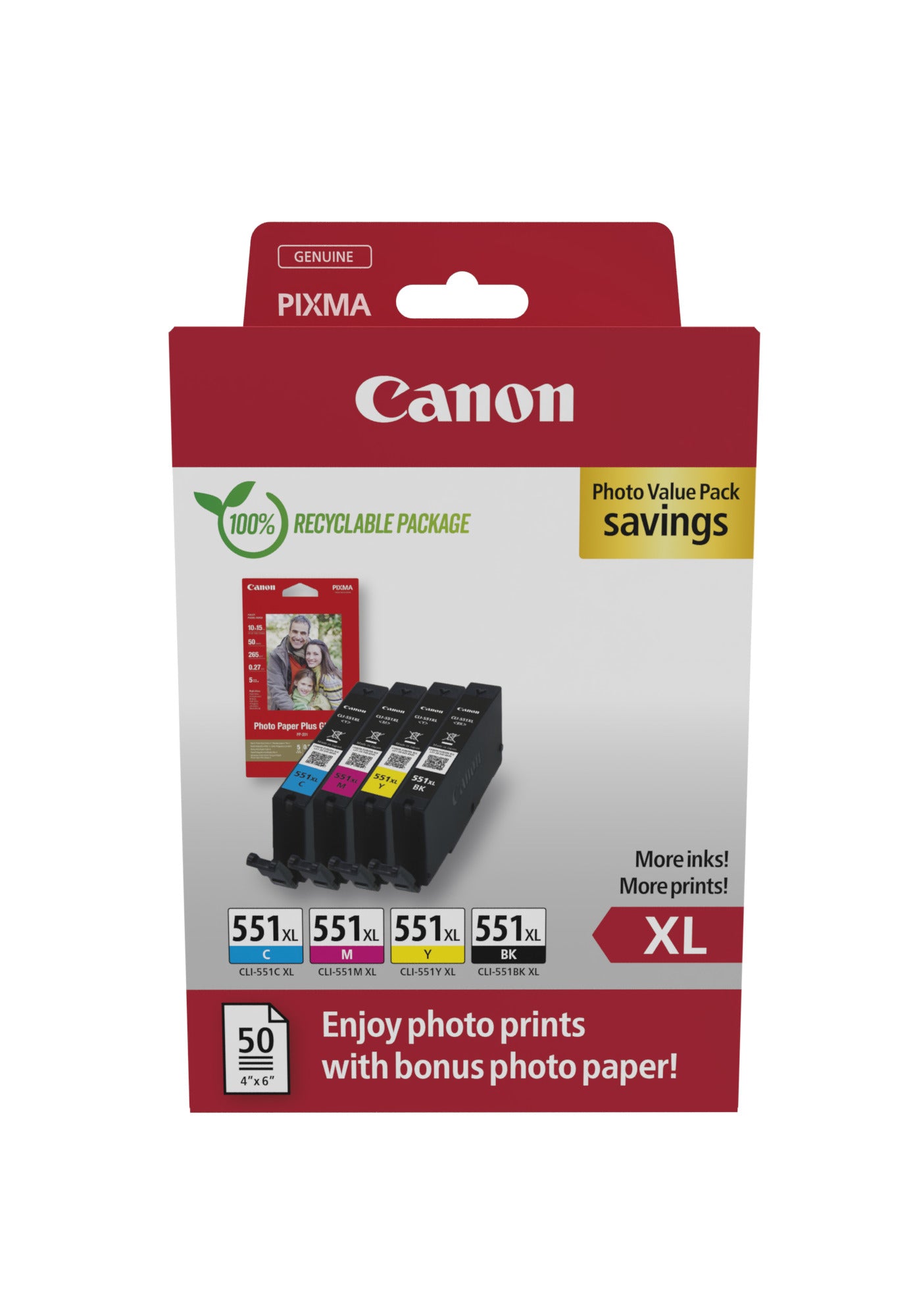 Canon Photo Value Pack – CLI-551XL, Schwarz/Cyan/Magenta/Gelb, XL