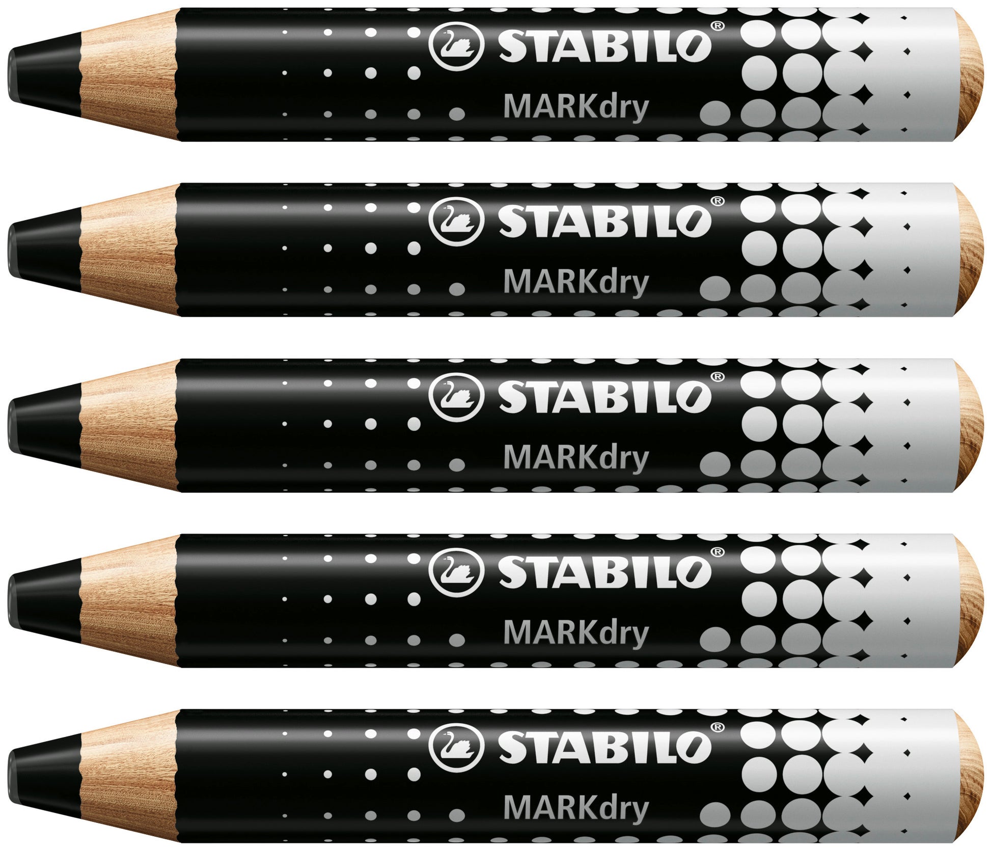 STABILO MARKdry Whiteboard-Marker – 2–5 mm, schwarz, 5 Stk., feucht abwischbar – für Whiteboards