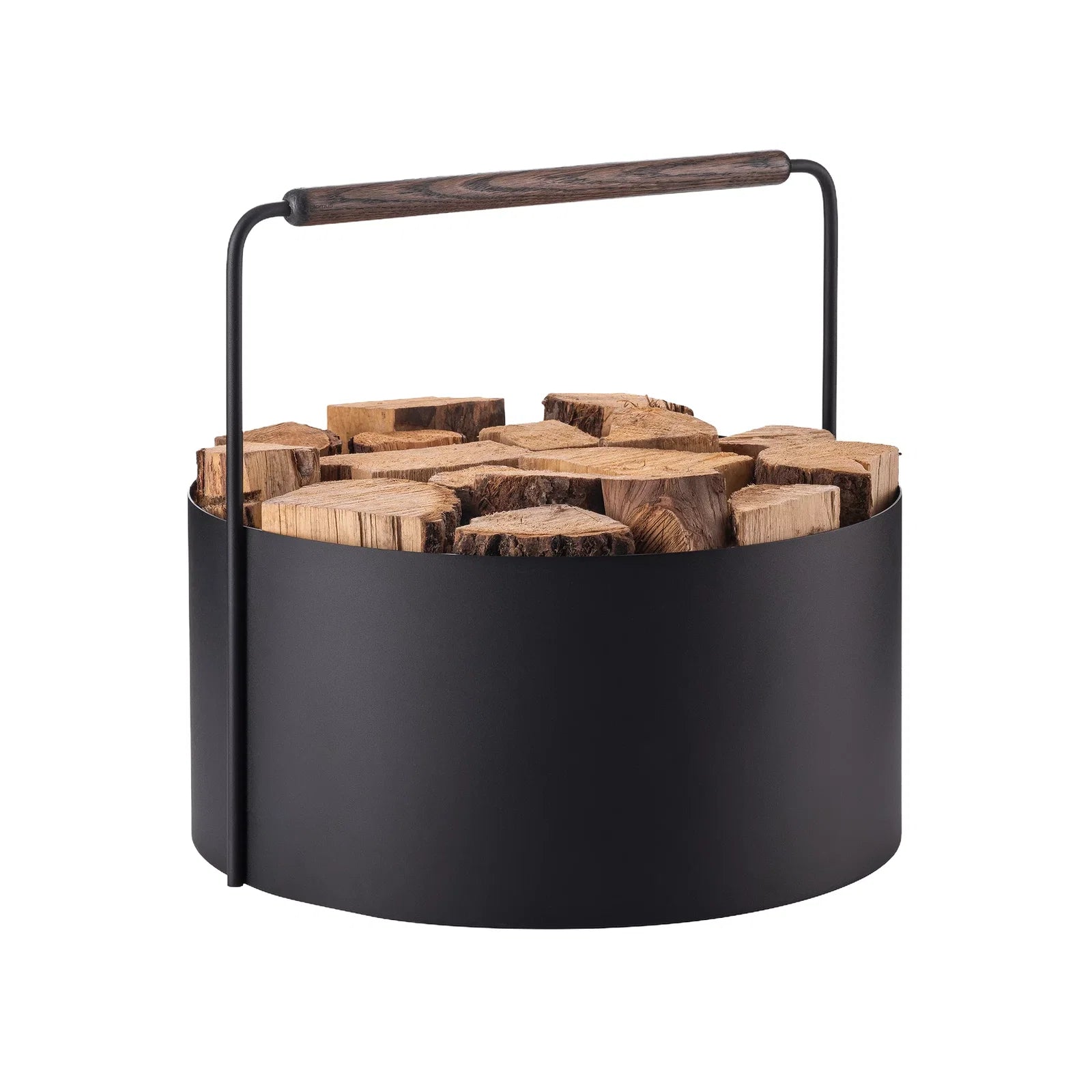 Blomus Ashi Aufbewahrungskorb – Stahl/Eiche – Schwarz/Braun – mit Griff – Ø 450 × H 420 mm