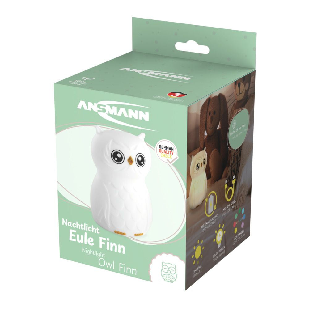 Ansmann Nachtlicht Eule – 10 lm, mehrfarbig, 4 h Akku, USB – Weiss
