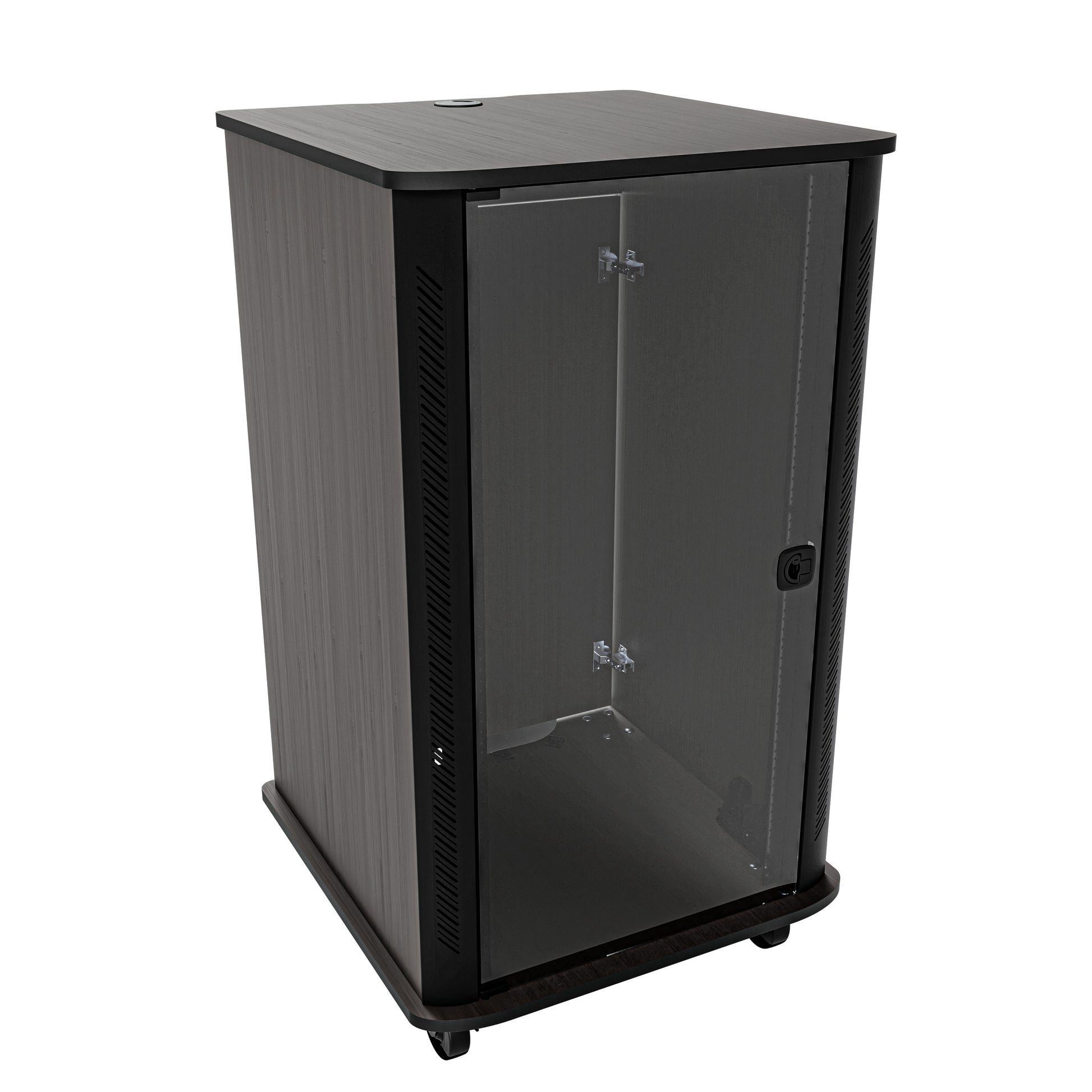Middle Atlantic RFR-2428A3 – Freistehendes Rack, 24U, 158,8 kg, Glastür, Ablageschienen, Lenkrollen