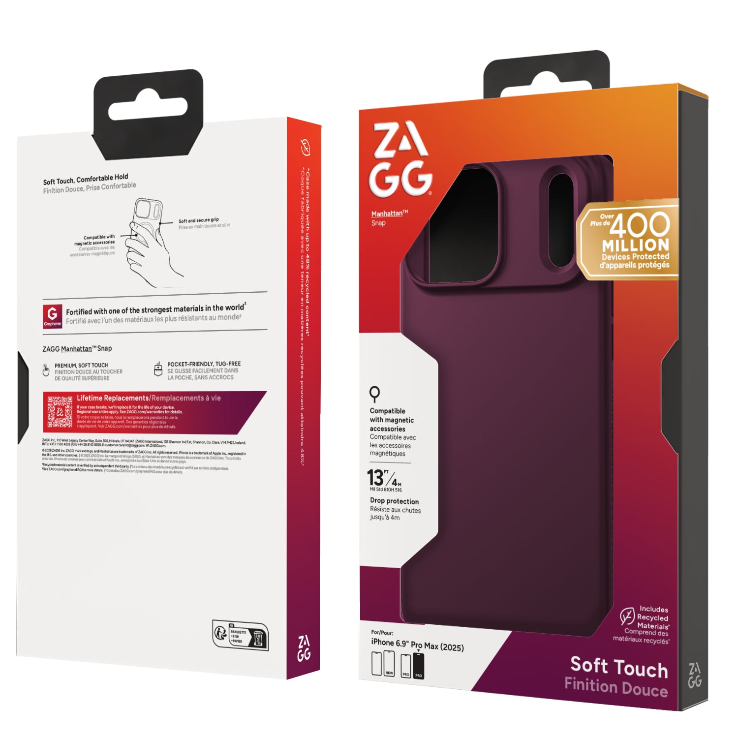 ZAGG Manhattan Snap – Backcover – für Apple iPhone 17 Pro Max, Graphen+Silikon, Kirsche, bis 4 m Sturzsicher