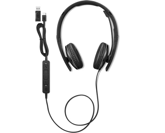 Lenovo 4XD1M39029 – Duo Headset – USB‑C, mit Inline-Mikrofon, Mikrofon-Rauschunterdrückung – schwarz – für PC