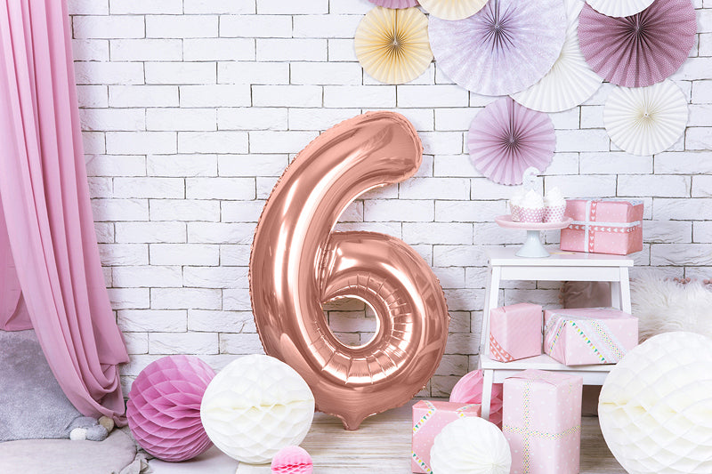 PartyDeco Folienballon Zahl 6 – Roségold – 86 cm – Folie – 1 Stk