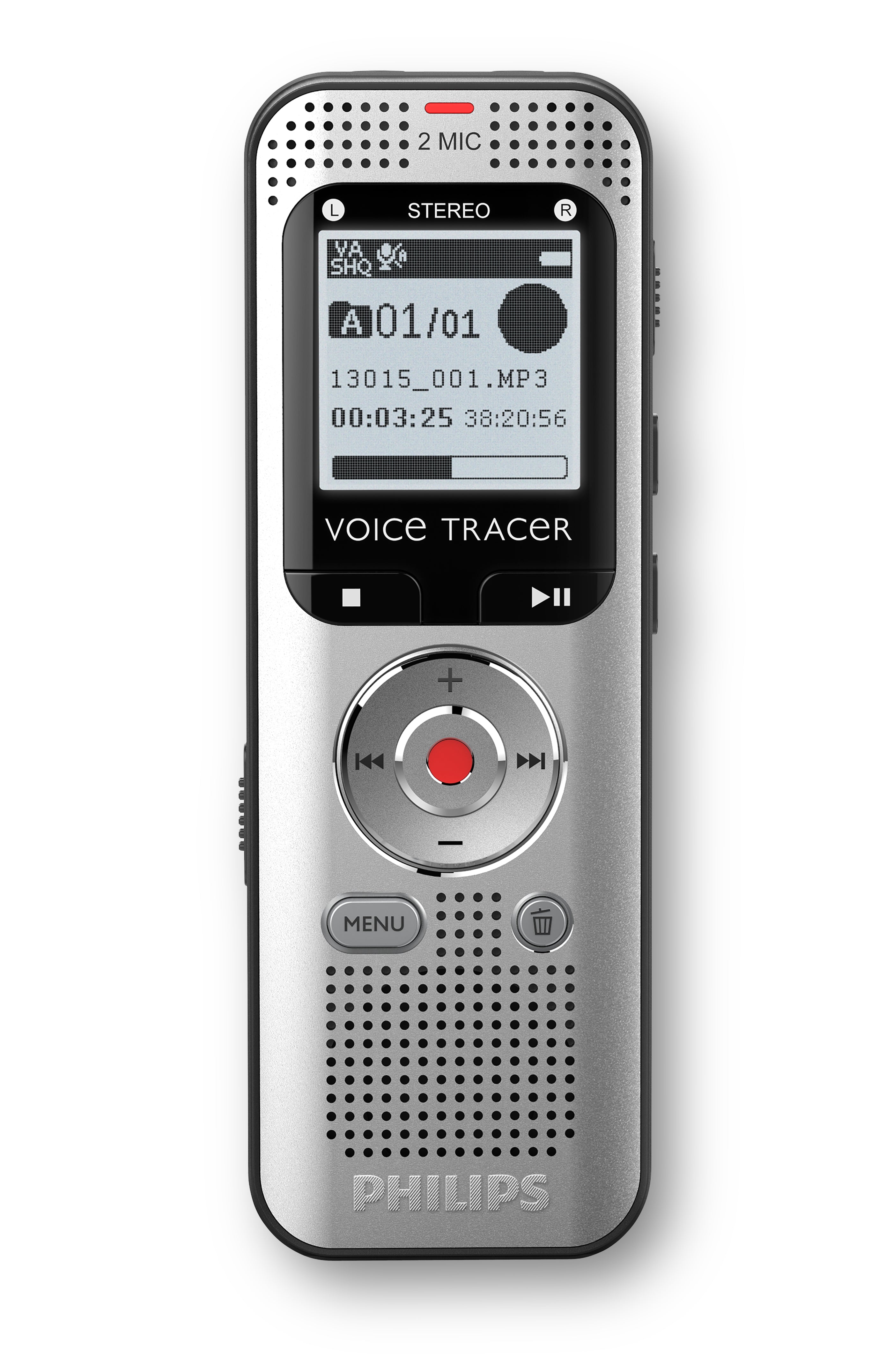 Philips VoiceTracer DVT2015 – Diktiergerät, 8 GB, Stereo, MP3/WAV, bis zu 2370 h, 3,5 mm/USB, microSD