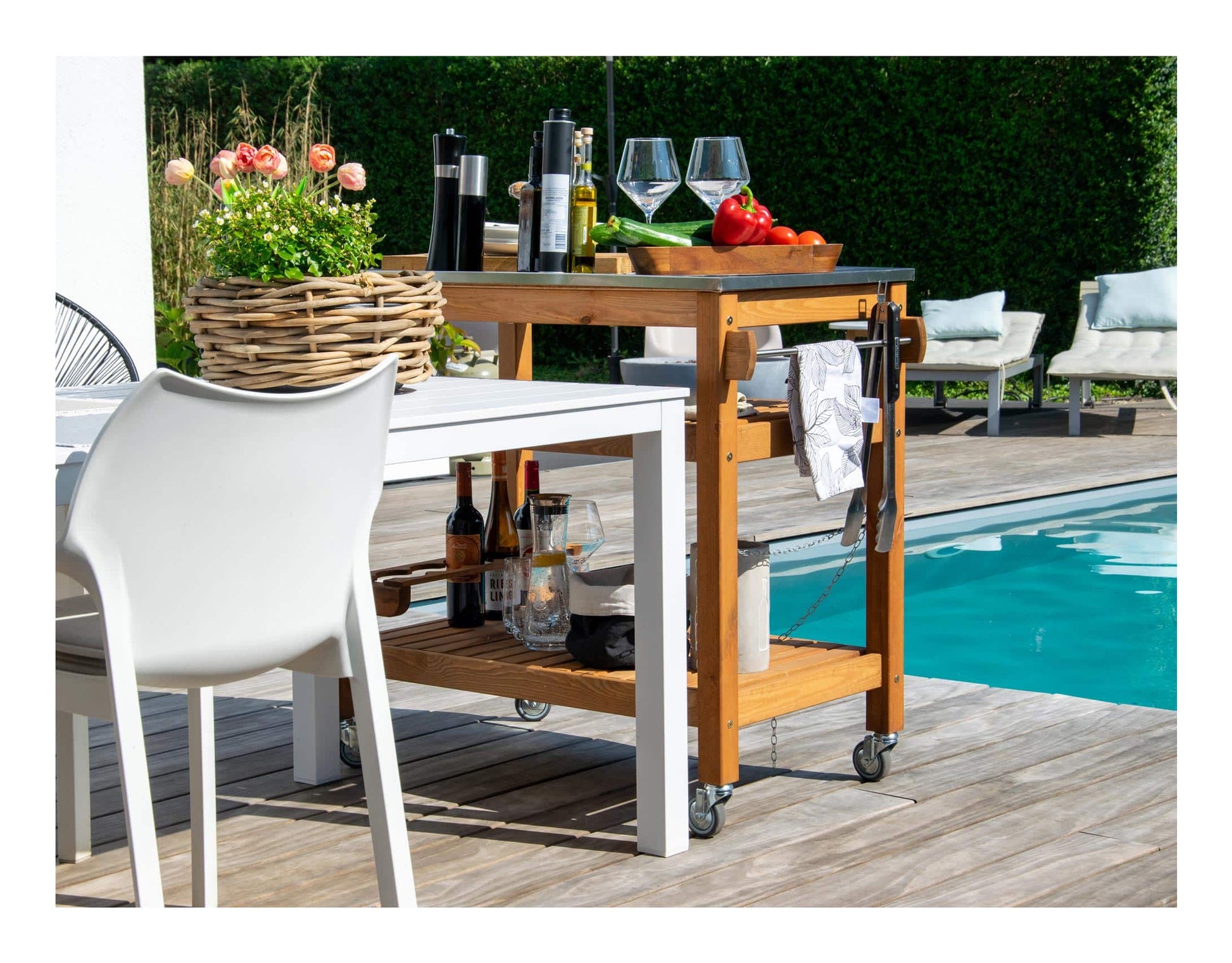 Dobar Beistellwagen 1-teilig – Braun – Pinienwald – Tisch 94 × 58 × 90 cm – für draussen