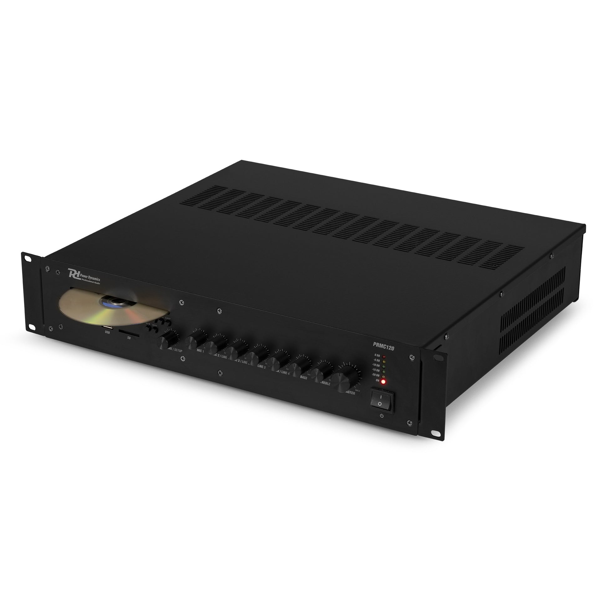 Power Dynamics PRC120 – Stereo-Vollverstärker, 120 W (8 Ω), RCA- & Mikrofoneingang, Schwarz