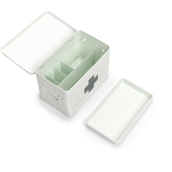 Zeller Present Aufbewahrungsbox (mit Deckel) – Metall – Weiss – mit Griff, 5 Fächer – 195 × 200 × 320 mm