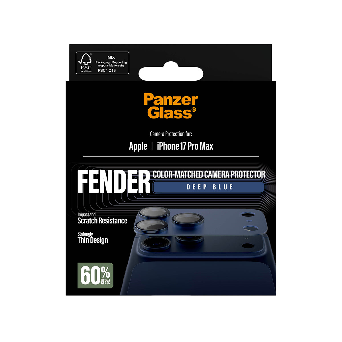 PanzerGlass Displayschutzfolie – für Apple iPhone 17 Pro Max, 75 × 51 × 0,48 mm, Silikon, Blau