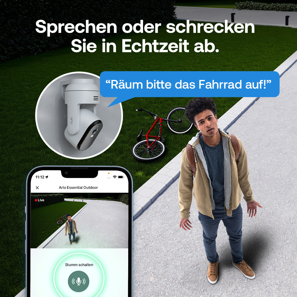 Arlo VMC3283 IP-Kamera – 3 MP, PTZ, IP65, für Amazon Alexa, weiss