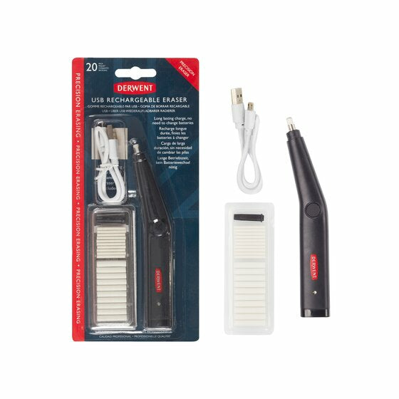 Derwent Elektrischer Radierstift 2305810 – nachfüllbar, wiederaufladbar per USB, schwarz, 1 Stk.