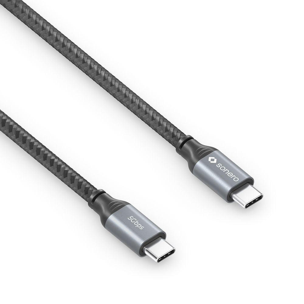 Sonero – USB-C auf USB-C Kabel – USB 3.2 Gen 1 (5 Gbit/s) – 0,5 m – PD 60 W – Geflochten – Schwarz/Grau