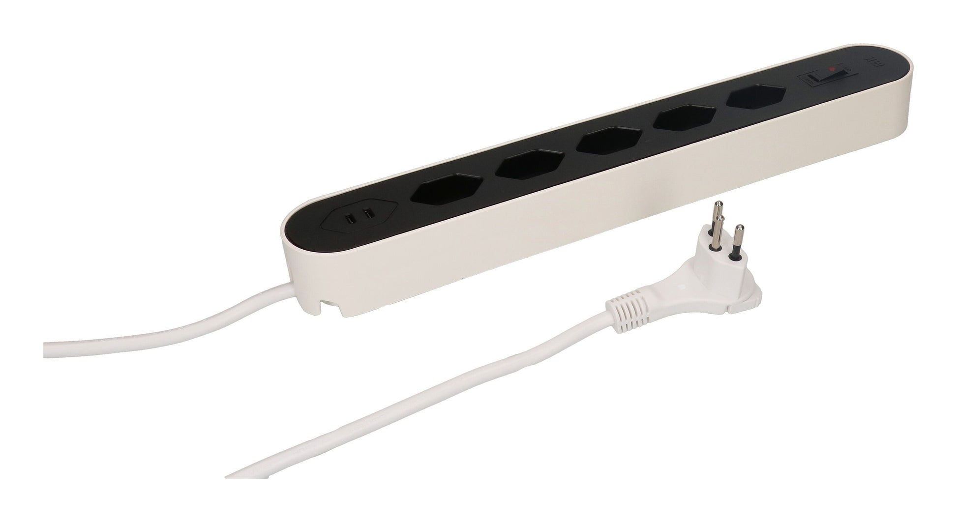 Max Hauri AG Max Hauri Design Line Steckdosenleiste – 5× T13, 2× USB-C 20 W, 2,2 m, mit Schalter, Weiss