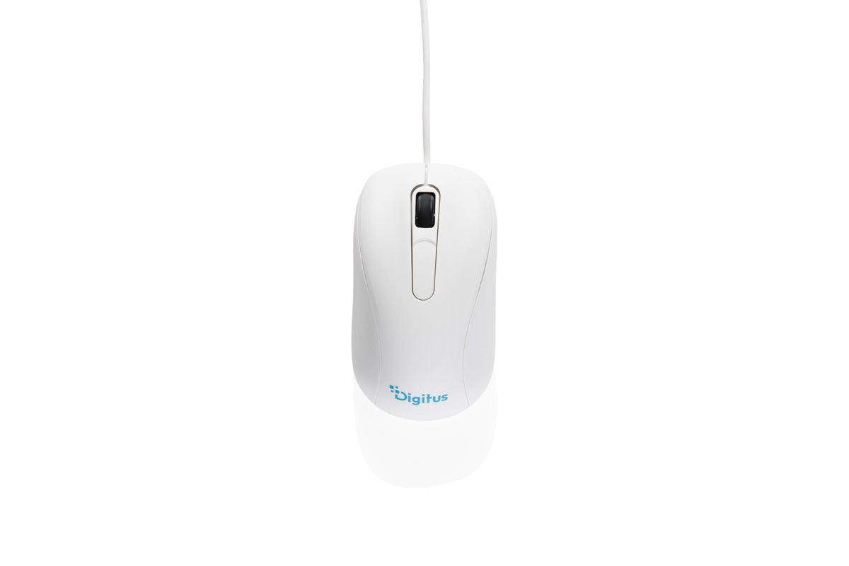 Digitus CM10 – Maus – Kabelgebunden (USB‑A), 1000 DPI, beidhändig, Weiss