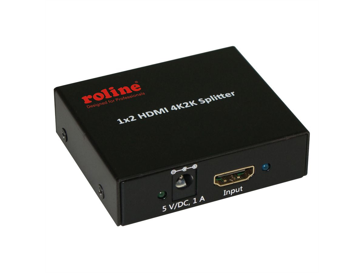ROLINE HDMI Video-Splitter – 4K (3840 × 2160) @ 60 Hz, 1 zu 2 HDMI-Ausgänge, HDCP 1.3, Schwarz