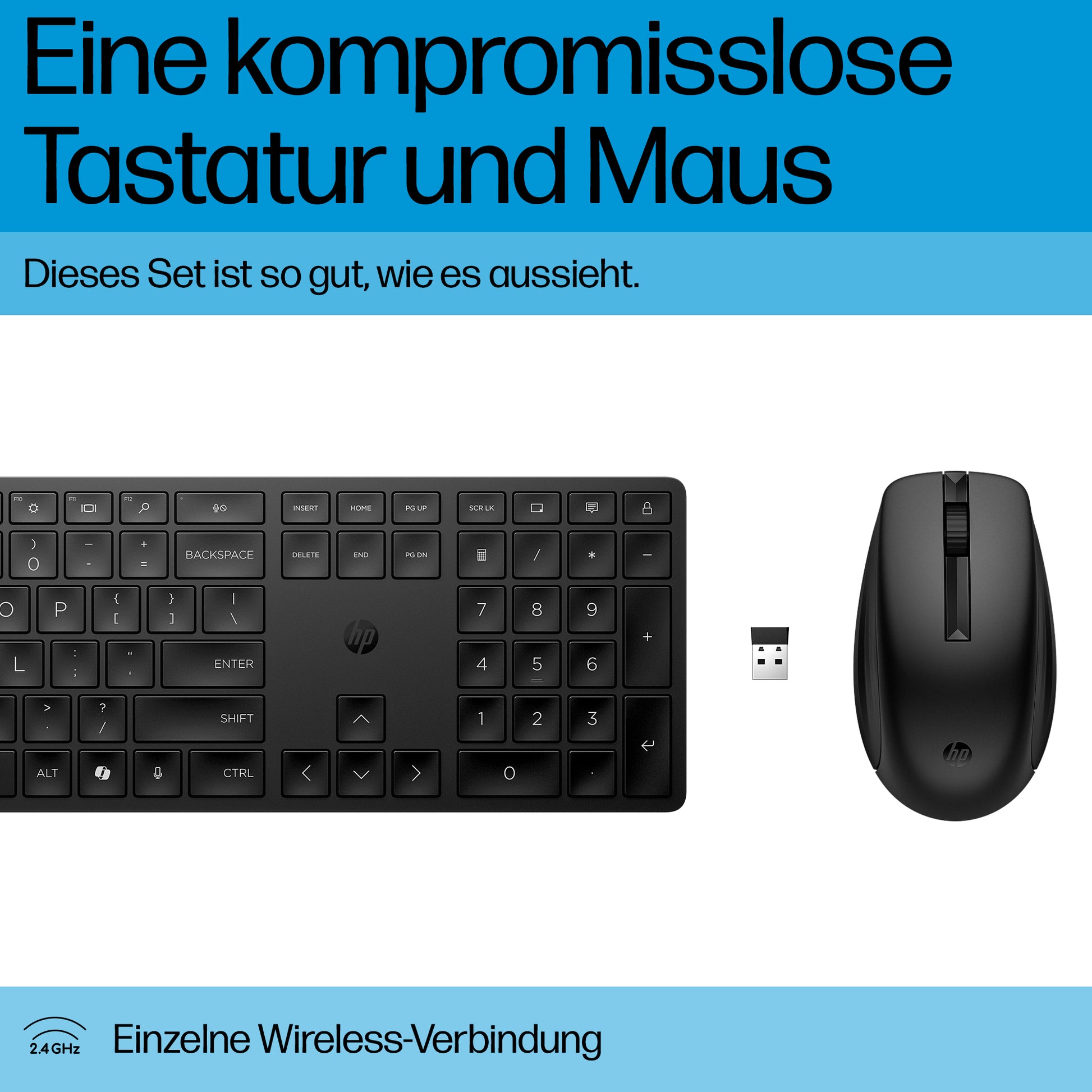 HP 655 WLS KB/MSE Combo G2 – Tastatur-Maus-Set – 2,4 GHz USB-A (Empfänger) – Schwarz