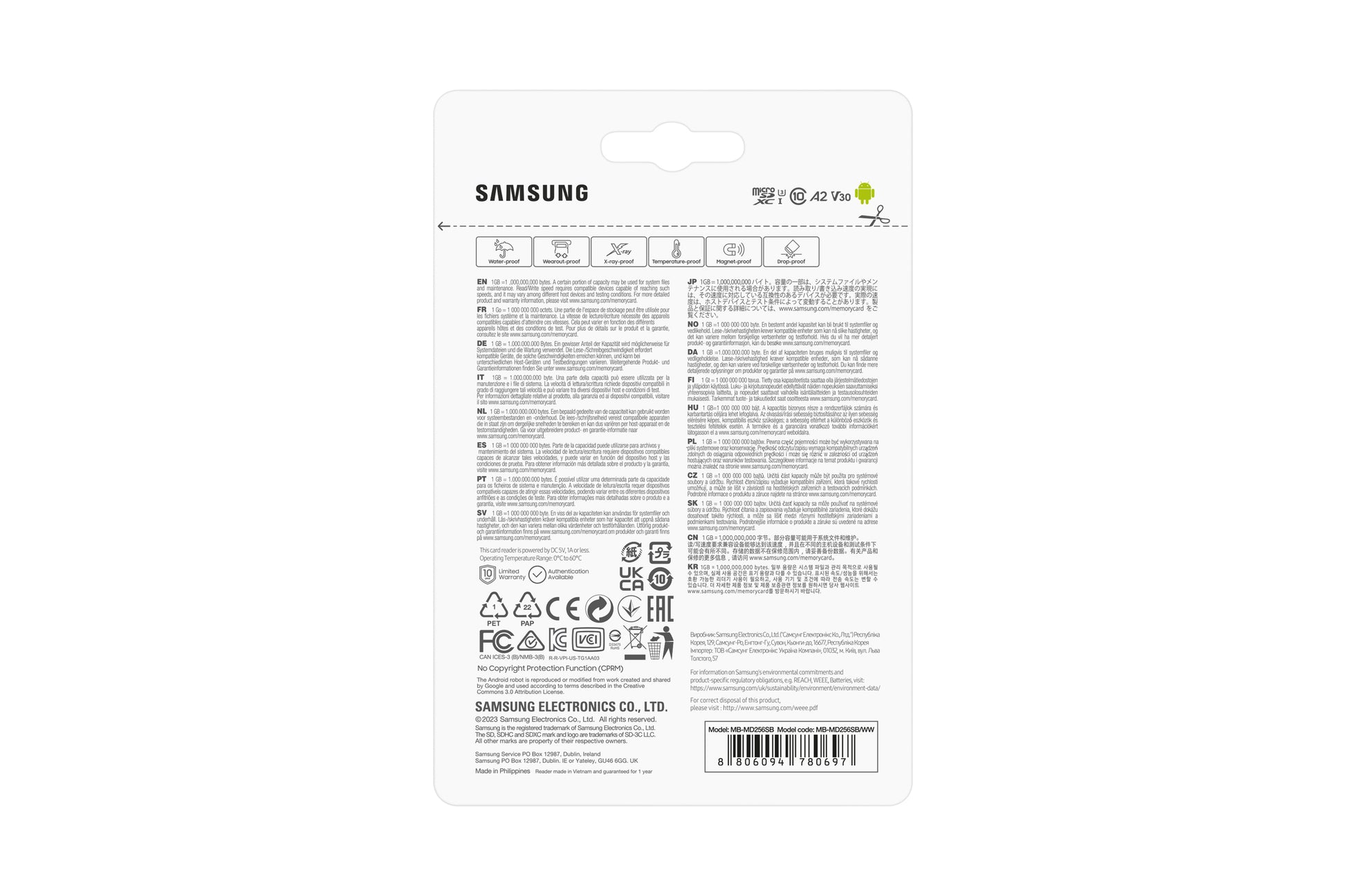 Samsung MB-MD256S microSDXC 256 GB – UHS-I, Klasse 10, V30, A2, 180/130 MB/s