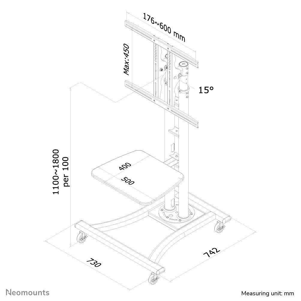 Neomounts PLASMA-M1800E – Displayständer, höhenverstellbar, für 31", VESA 200×200, bis 35 kg, Silber