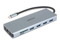 DICOTA D32065 Dockingstation – USB-C, 1× DP, 2× HDMI, 5× USB-A, 100 W PD, GbE, SD/microSD, 3,5 mm Audio