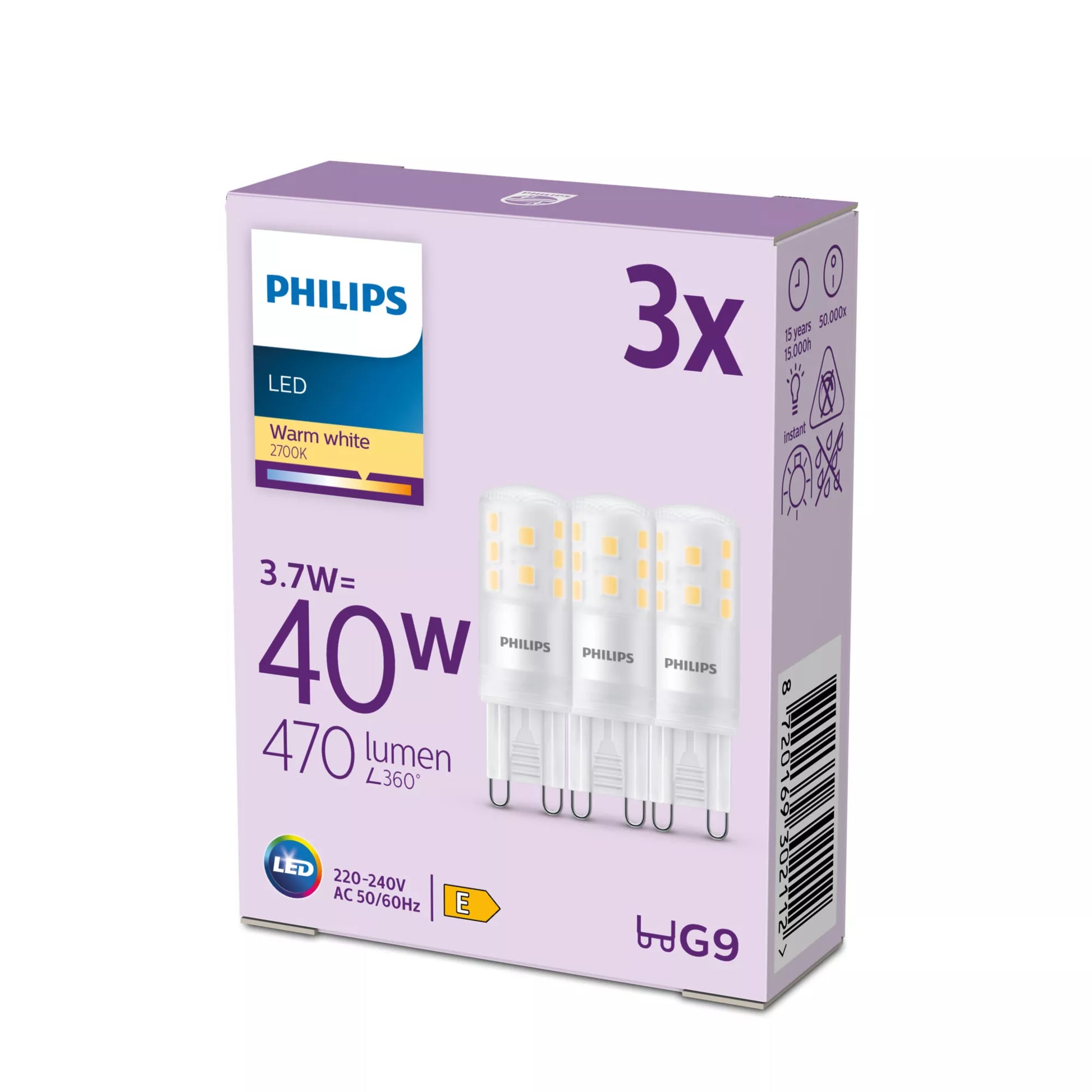 Philips by Signify Philips LED-Leuchtmittel G9 Kapsel – 470 lm, 3,7 W, Warmweiss 2700 K – 3 Stk.