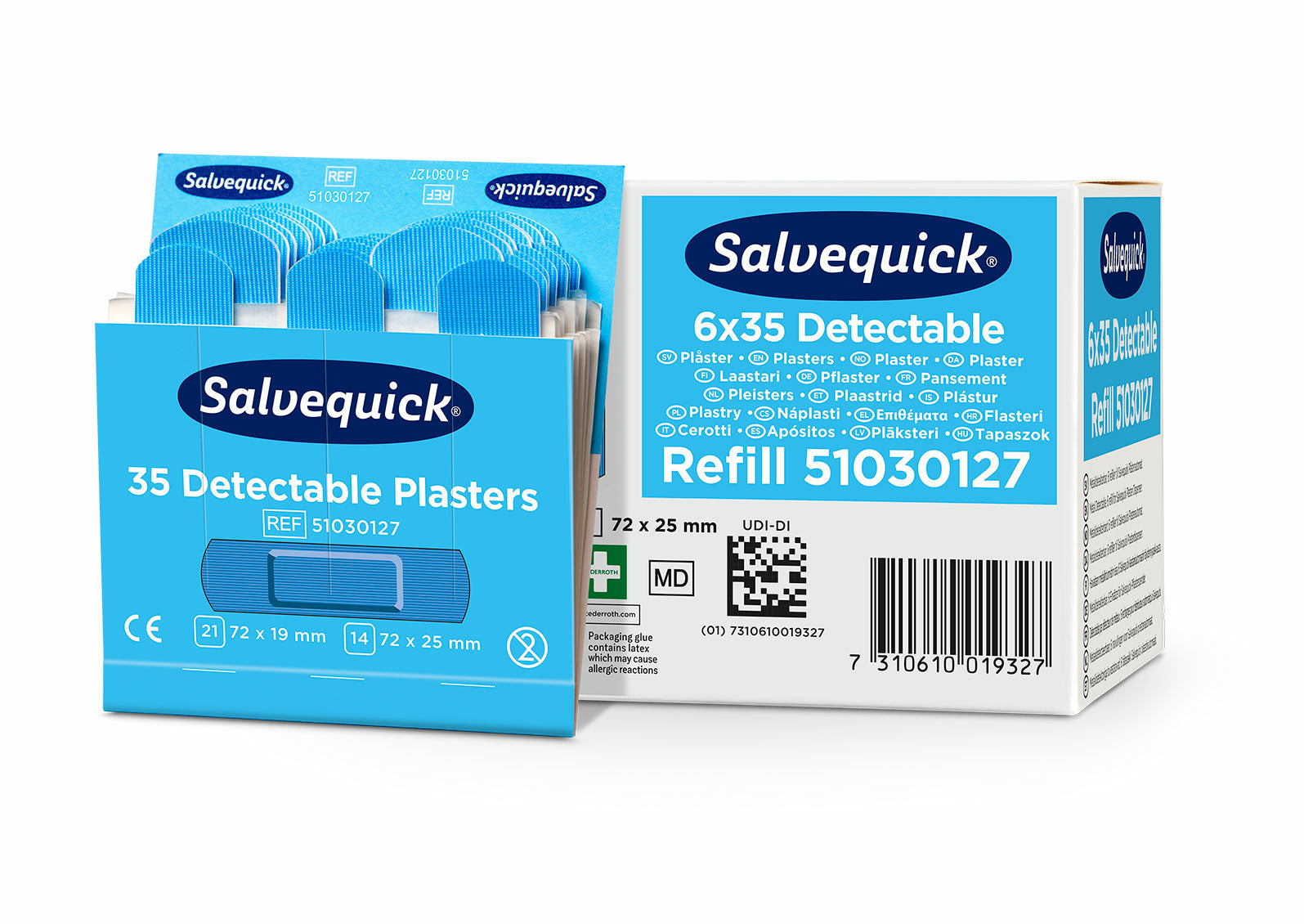 Cederroth Nachfüllpackung für detektierbare Pflaster – 35 Stück, für Salvequick Spender, 72 × 19 mm, 72 × 25 mm