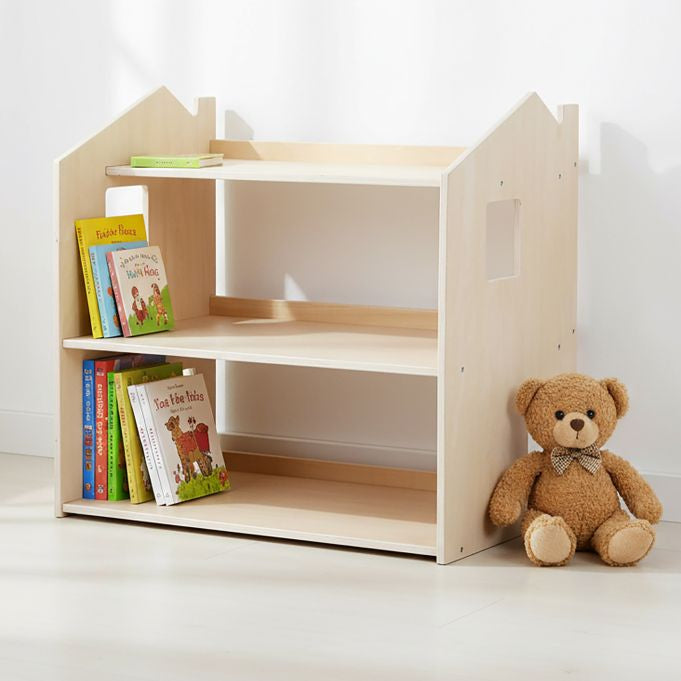 Relaxdays Kinderregal Hausform – 3 Böden – 61 × 39 × 59 cm – 22,5 kg – Hellbraun – MDF, Sperrholz – 1 Stk.