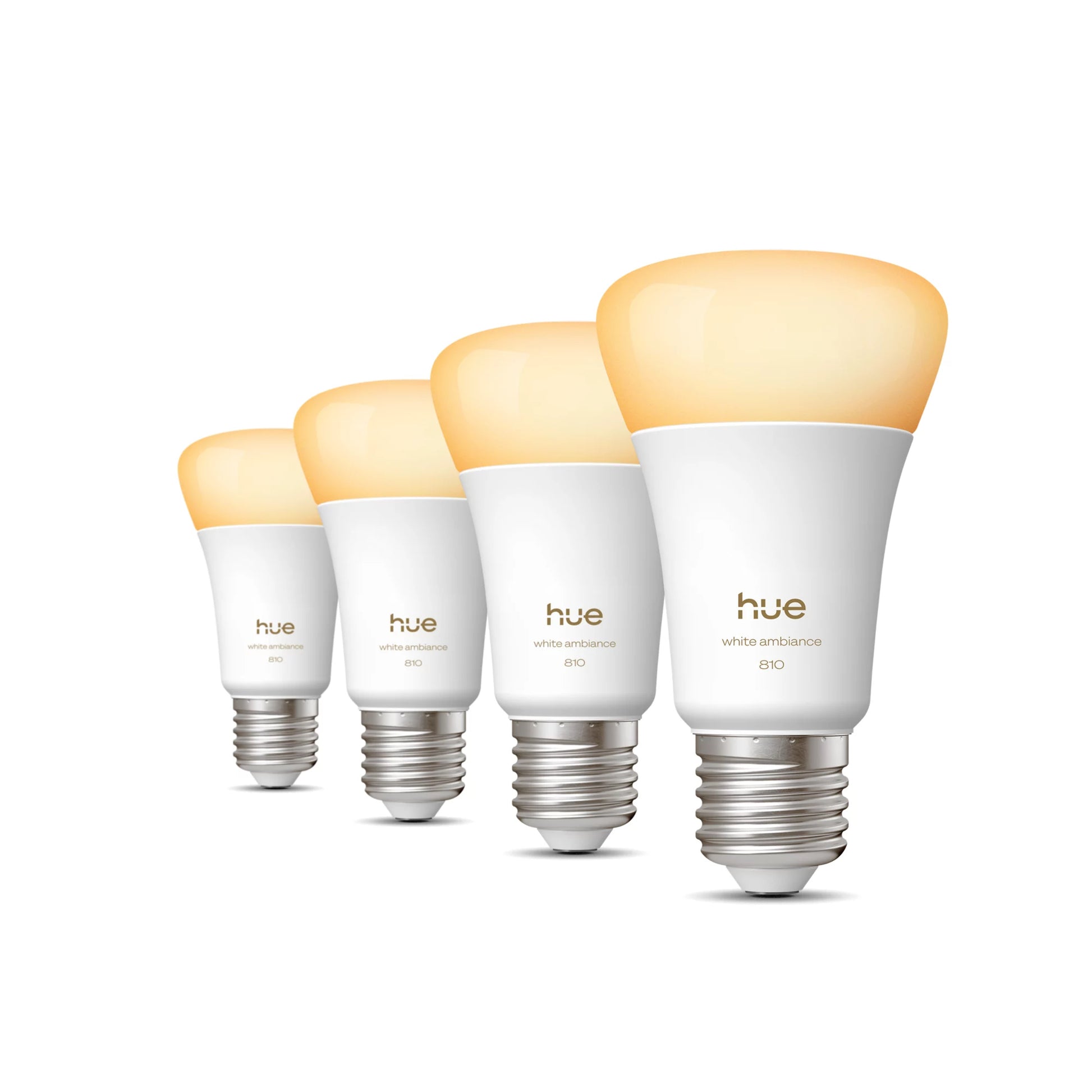 Philips by Signify Philips Hue Smart-Leuchtmittel E27 A-Form – Warmweiss/Kaltweiss, 810 lm, 6 W, Bluetooth/Zigbee – 4 Stk.