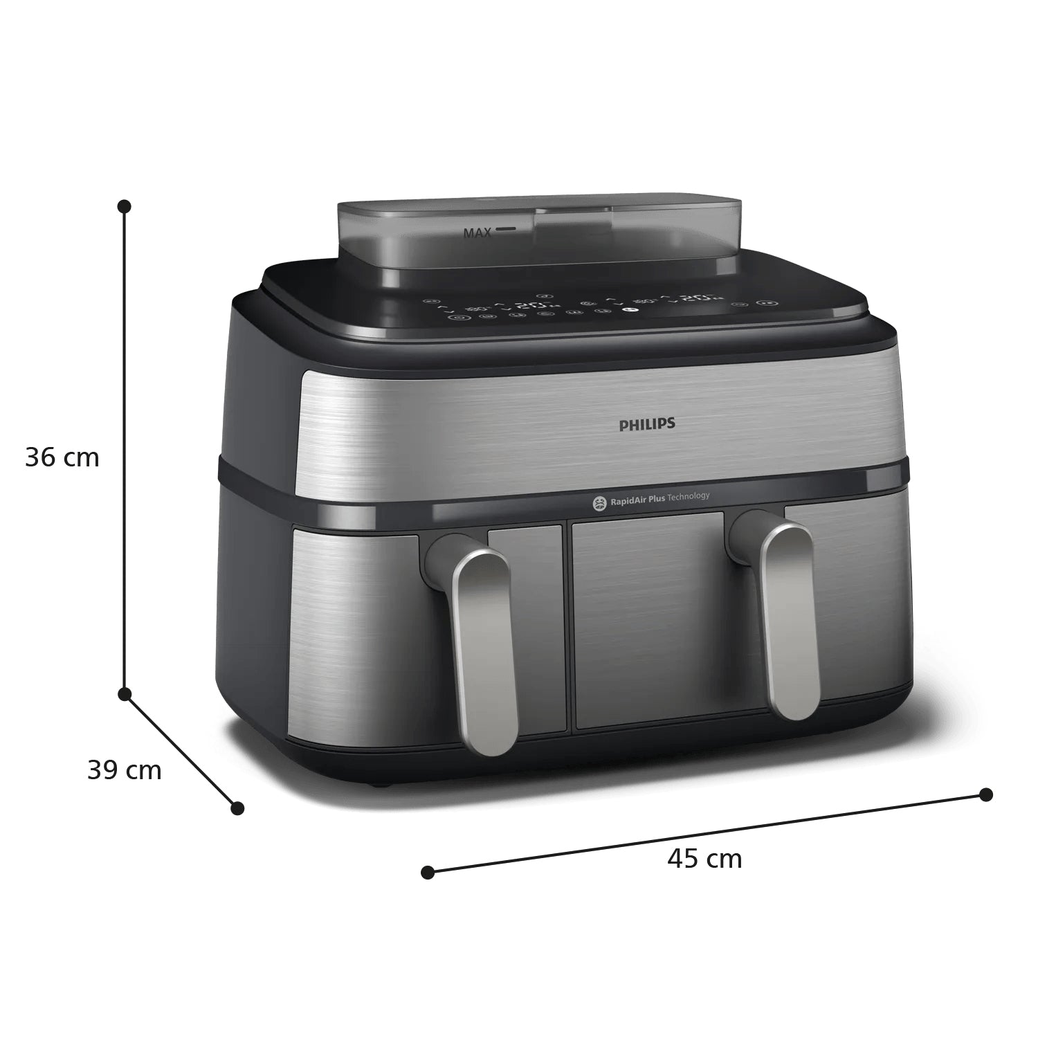 Philips Heissluftfritteuse NA555/00 – 9 l, Doppelkorb & Rapid Air, 2750 W – silber