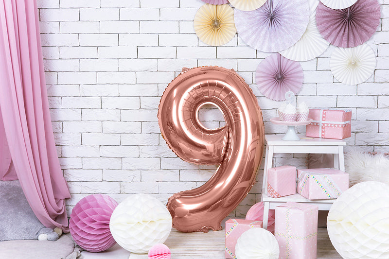 PartyDeco Folienballon Zahl 9 – Roségold – 86 cm – Folie – 1 Stk