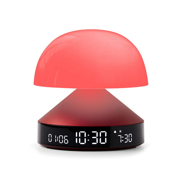 LEXON Lichtwecker Mina Sunrise – digital – 11 × 11 × 11 cm, weinrot, USB-Ladeport, Wecklicht