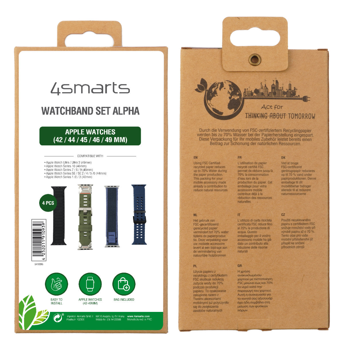 4smarts Alpha – Armband – für Apple Watch (diverse Grössen), Mehrfarbig, 4er Set