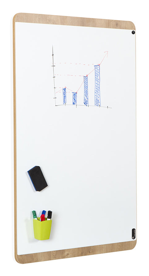 Rocada Whiteboard – 115 × 75 cm, lackierter Stahl, magnetisch, Holzrahmen, Eiche, Wandmontage
