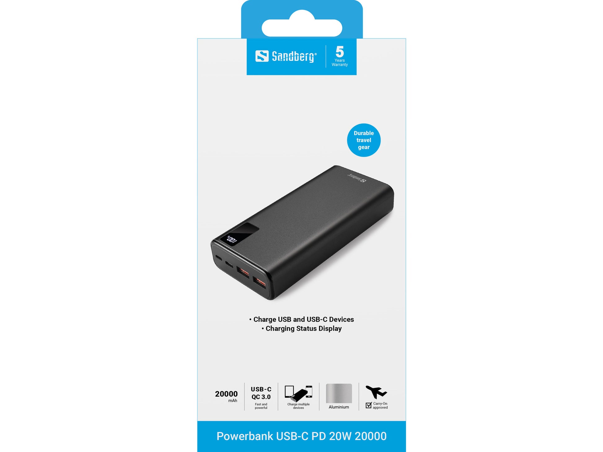 Sandberg Powerbank 20000 mAh, PD 20 W