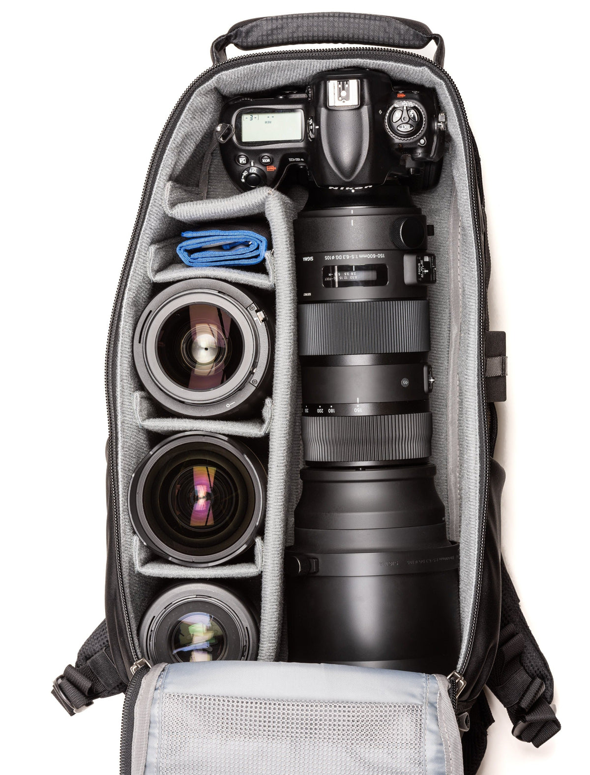 Think Tank Glass Limo Kamerarucksack – für 8 Objektive, Regenhülle – für DSLR- & Systemkameras – Grau/Schwarz