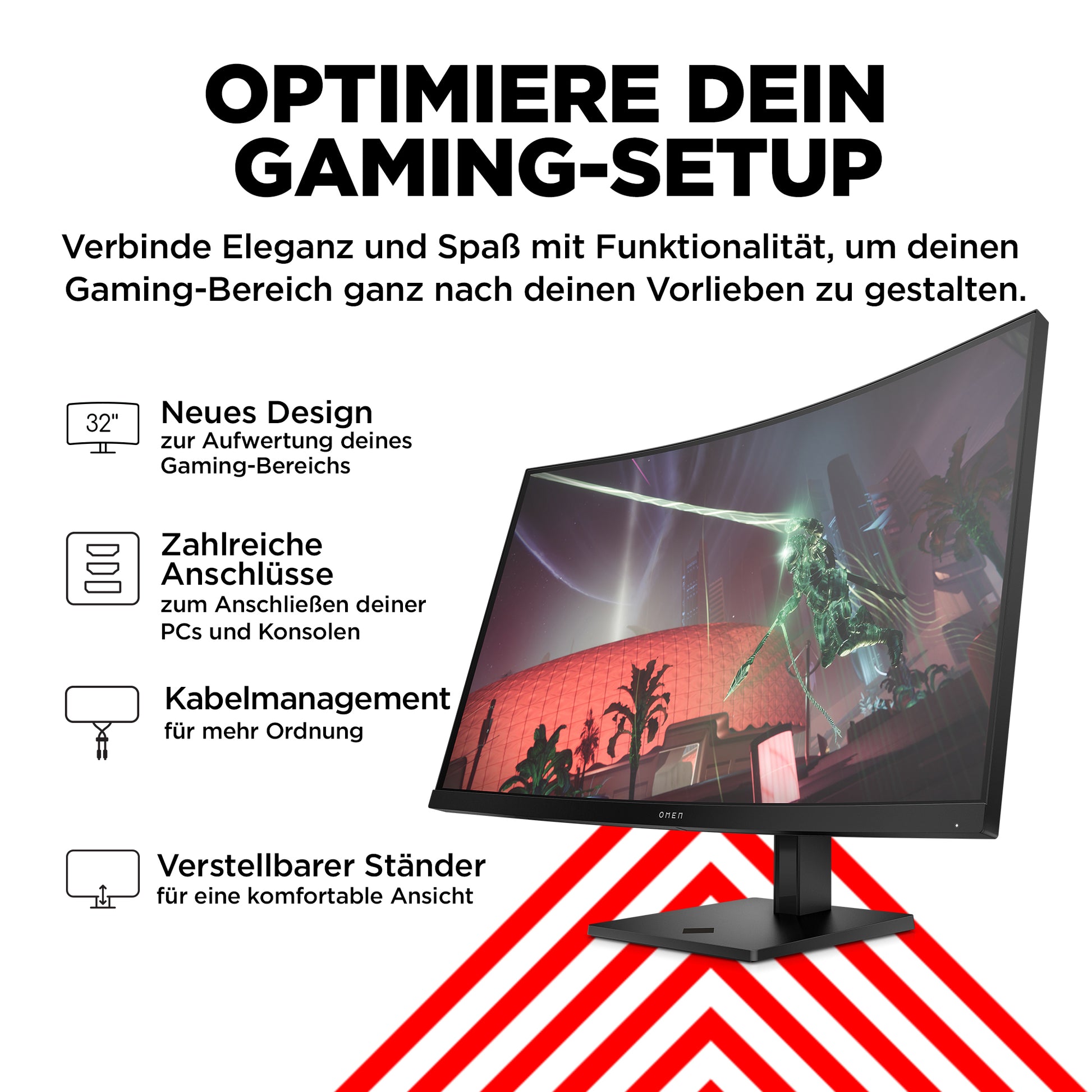 HP OMEN 32c – Monitor, 32", 2560 × 1440 (WQHD), VA, 165 Hz, Gebogen