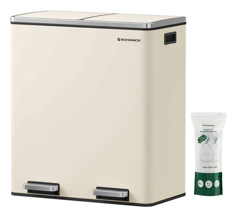 Songmics Systempapierkorb – 30 + 30 l – Stahl, weiss – B × H × T 585 × 360 × 650 mm