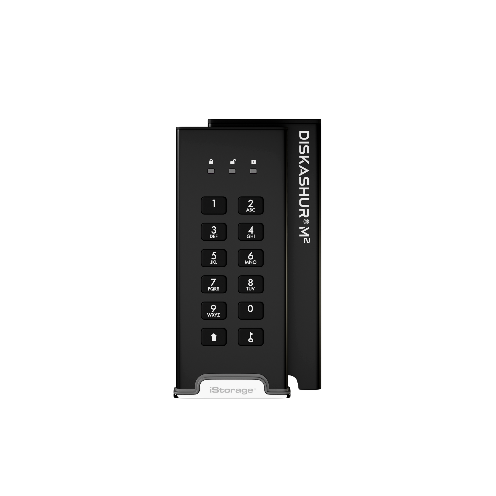 iStorage diskAshur M2 500 GB – M.2 SSD, USB-C/USB-A, 370 MB/s, AES-XTS 256-Bit, FIPS 140-3 L3, PIN-Tastatur