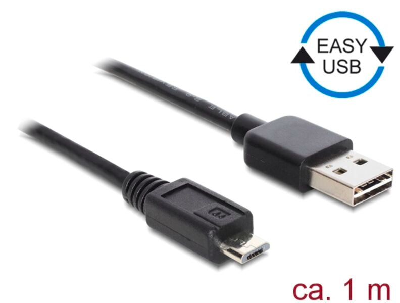 DeLOCK USB-A auf Micro-USB-B Kabel – USB 2.0 (480 Mbit/s) – 1 m – Goldstecker – Schwarz
