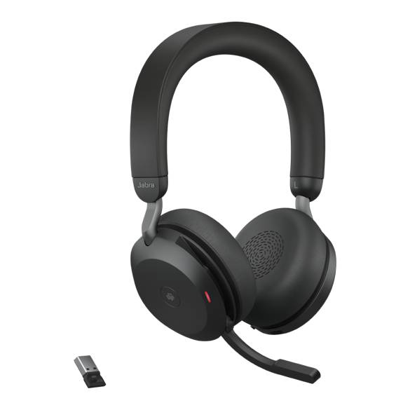 Jabra Evolve2 75 UC Office-Headset – On-Ear, Stereo, Kabel + BT, ANC, mit USB-C-Dongle, Schwarz, BT 5.2