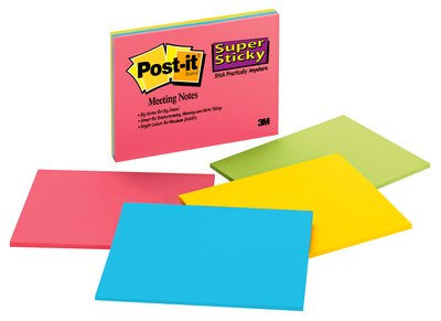 Post-it Super Sticky Haftnotizen – 203×152 mm – sortiert, 4×45 Blatt, PEFC