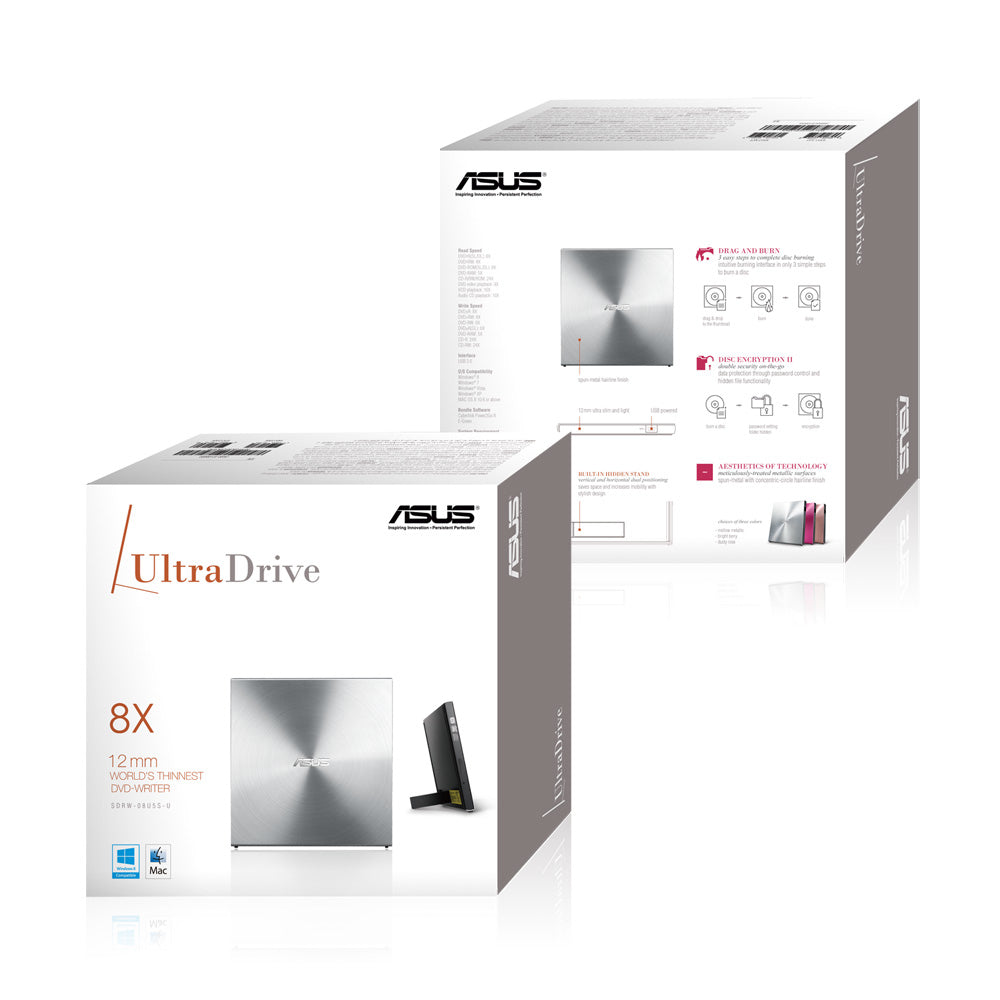 ASUS SDRW-08U5S-U – Externes Slim DVD Super Multi DL, USB 2.0 – für Laptop
