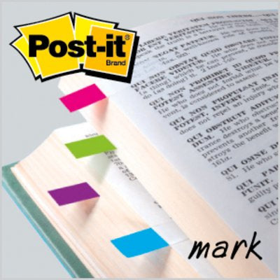 Post-it Schmale Indexstreifen – 11,9×43,2 mm – sortiert, 4×35 Stück, mit Dispenser, Kunststoff