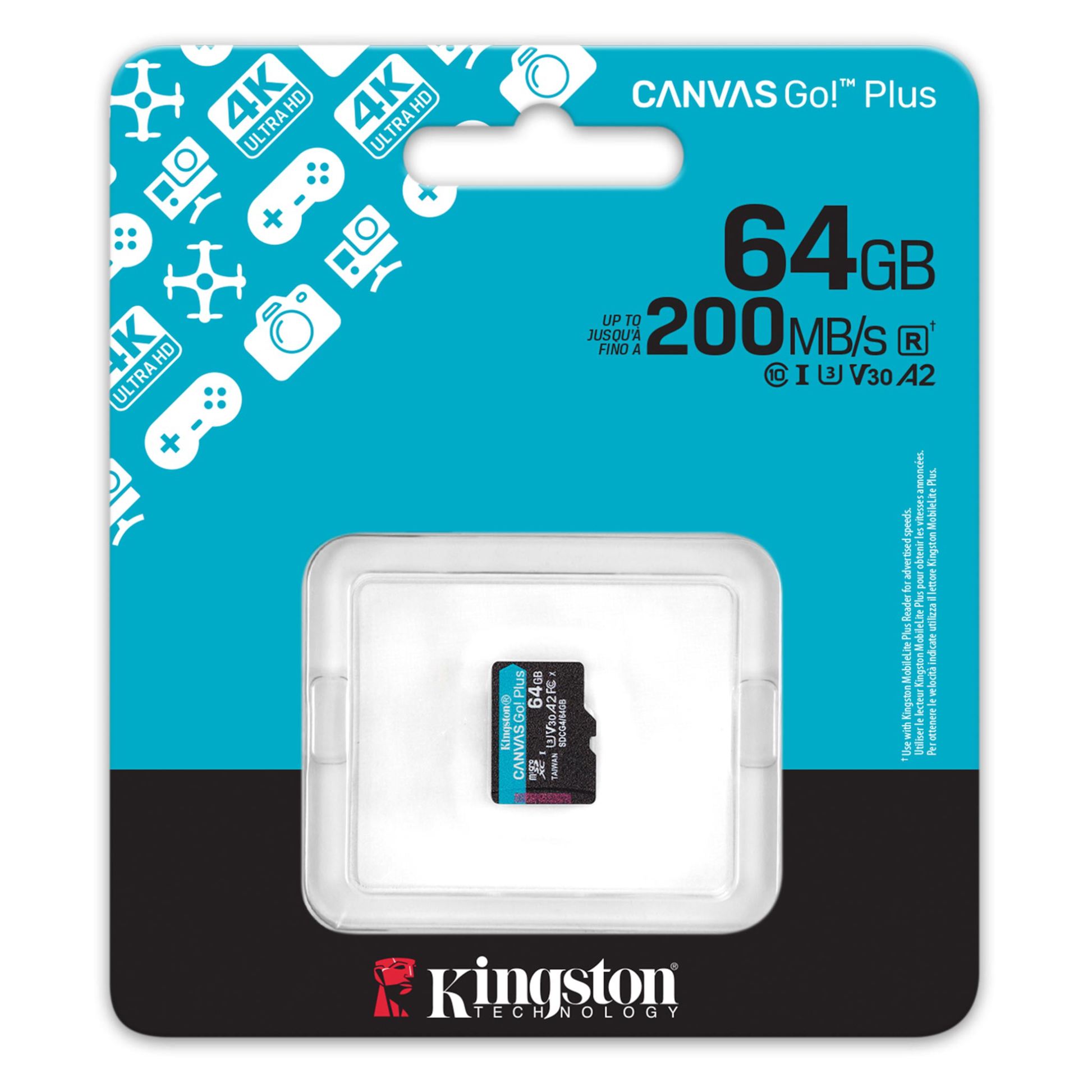 Kingston Technology Kingston Canvas Go Plus 200R Speichergerät – 64 GB, microSDXC, A2/U3 ohne Adapter