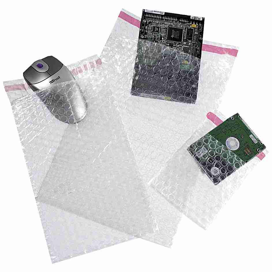 Luftkissenbeutel – 3-lagig, 10 mm Noppen, 80 µm – 100 × 200 mm – transparent – Selbstklebeverschluss – 1 Palette (6'000 Stk.)