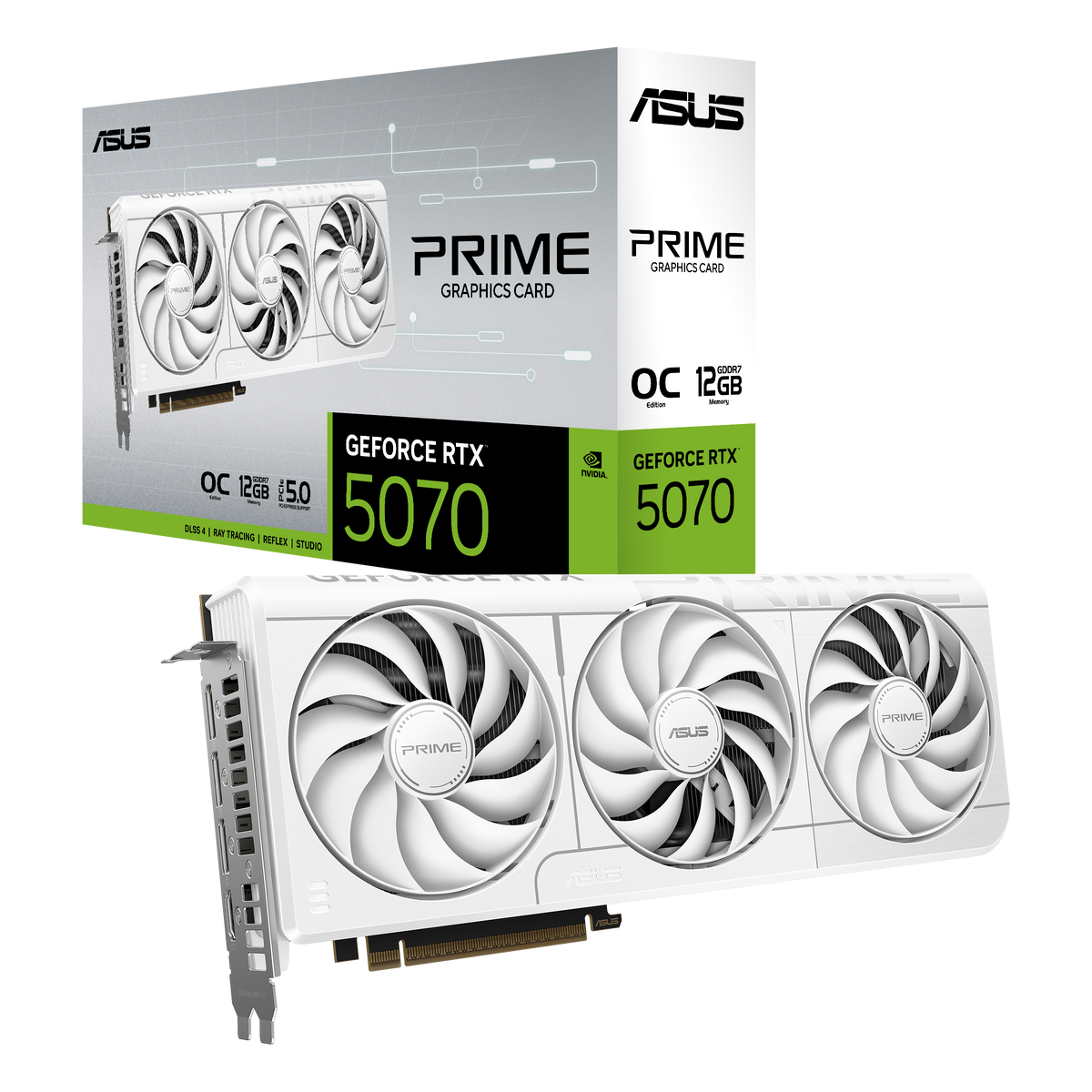 ASUS PRIME RTX5070 O12G WEISS – PCIe Grafikkarte – 12 GB GDDR7, 1×HDMI, 3×DisplayPort, PCIe 5.0, 1×16‑pin