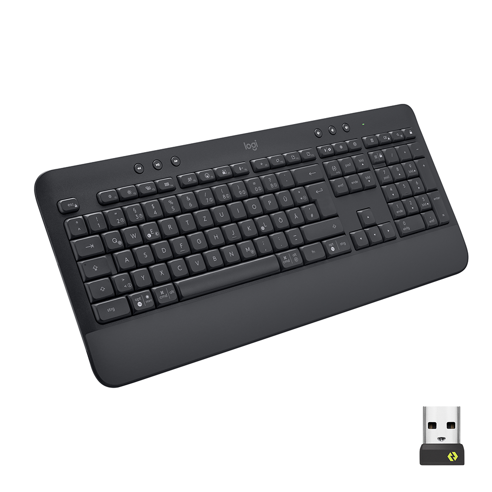Logitech K650 – Tastatur, kabellos (Bluetooth/2,4 GHz), mit Handballenauflage – für Windows, macOS & Android