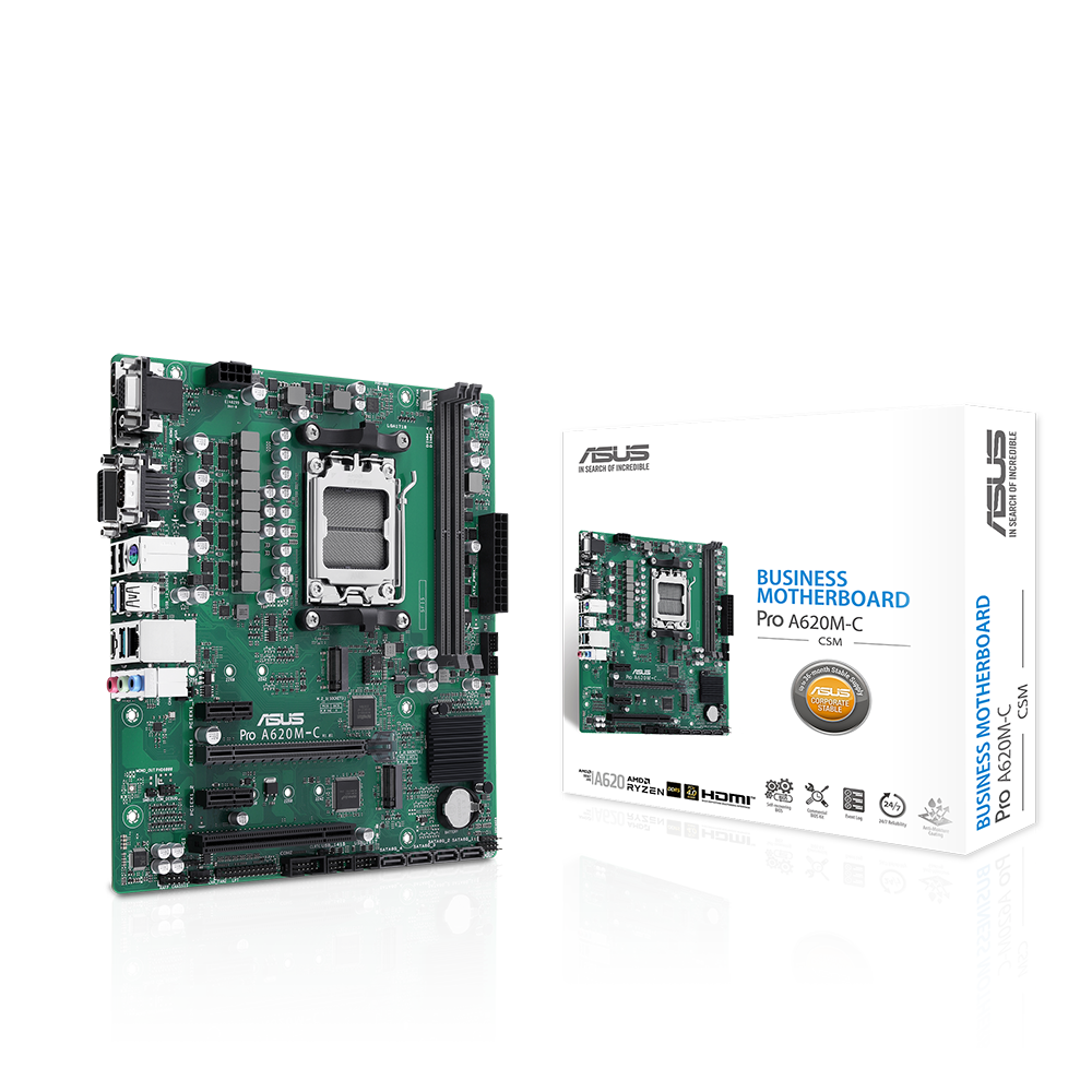 ASUS PRO A620M-C-CSM – Mainboard – AM5, AMD A620, mATX, DDR5, 2×DIMM, bis 96 GB