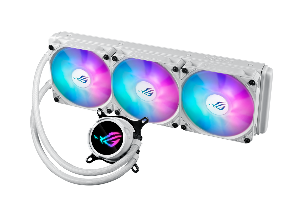 ASUS ROG STRIX LC III 360 ARGB WH – Flüssigkeitskühler – 360 mm Radiator, 3×120 mm Lüfter, LCD, Weiss